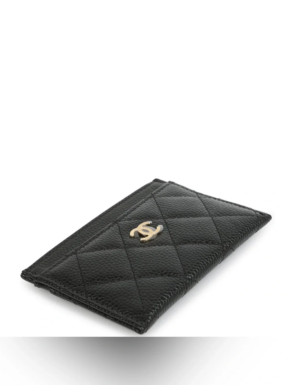 CHANEL Black Quilted Caviar Leather Wallet with Gold CC Logo